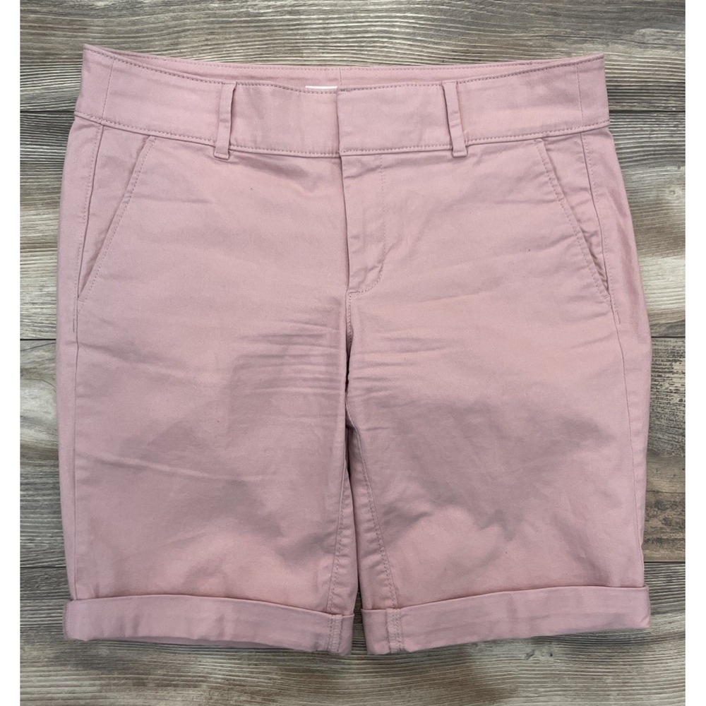 LOFT Pink Bermuda Shorts Flat Front Cuffed Stretch Cotton Blend Size 6